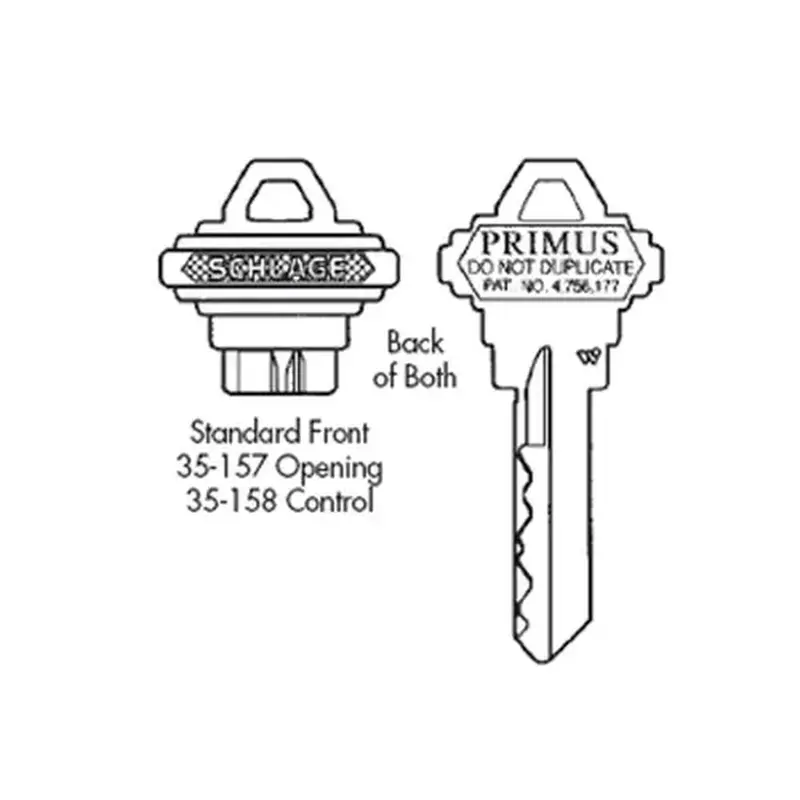 Schlage Electronics 35-157 1001CP Primus Standard Key Blank CP Keyway
