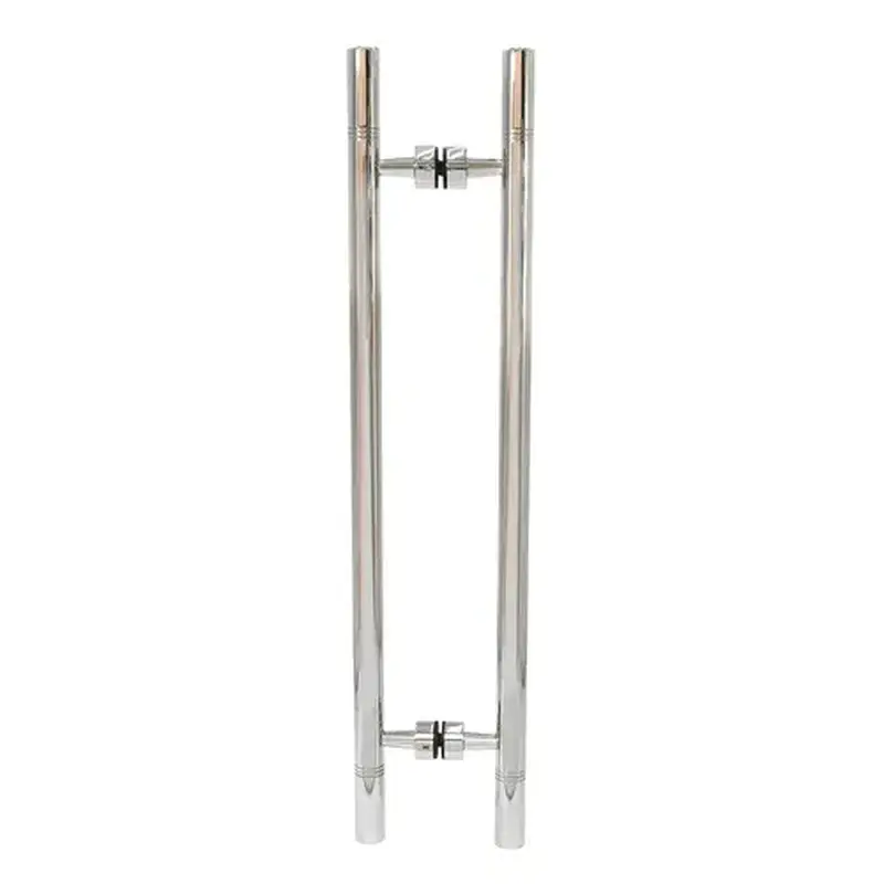 CRL CT18X18PS Polished Stainless 25" Overall Length Glass Mounted Back-to-Back Ladder Style Pull Handle with Undercut Accent Rings
