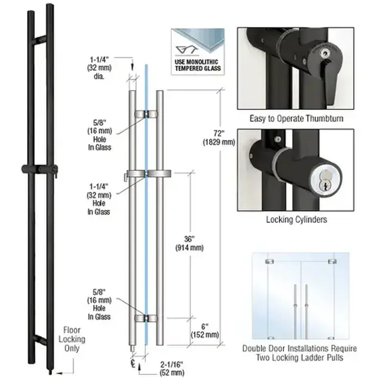 CRL LLPA72MBL Matte Black 72" Locking Ladder Pull