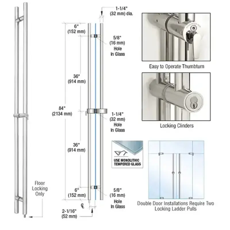 CRL LLPA84PS 316 Polished Stainless 84" Locking Ladder Pull