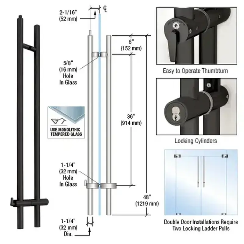 CRL LLPUA48MBL Matte Black 48" Upwards Locking Ladder Pull