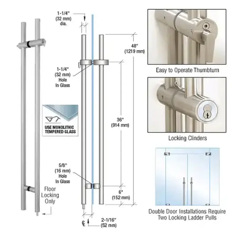 CRL LLPA48BS 316 Brushed Stainless 48" Locking Ladder Pull