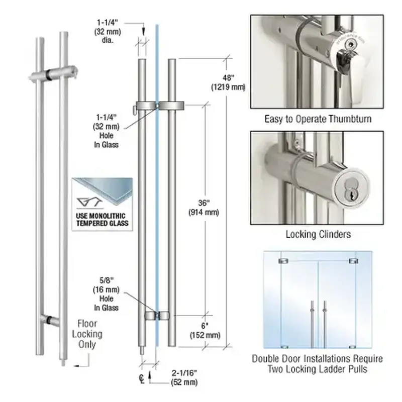 CRL LLPA48PS 316 Polished Stainless 48" Locking Ladder Pull