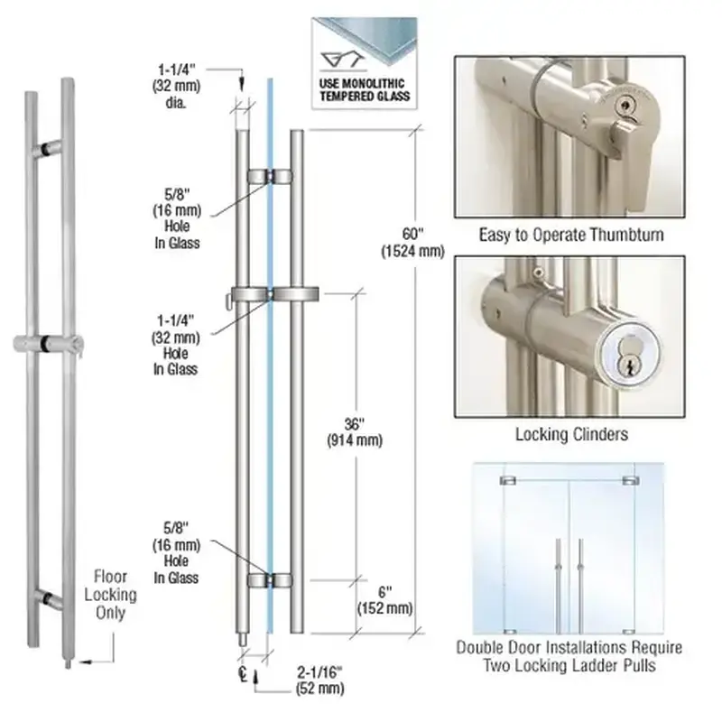 CRL LLPA60BS 316 Brushed Stainless 60" Locking Ladder Pull