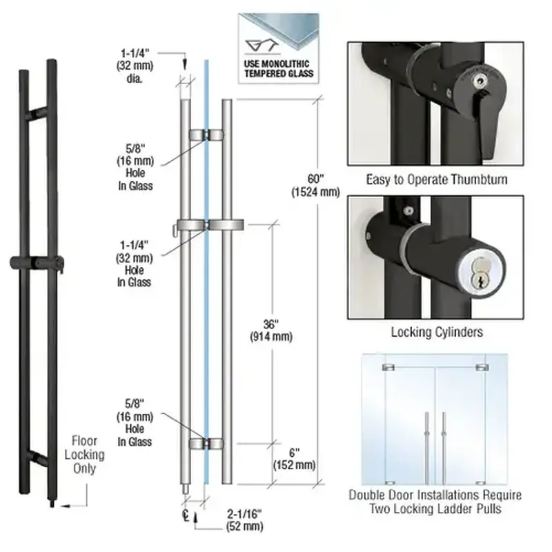 CRL LLPA60MBL Matte Black 60" Locking Ladder Pull