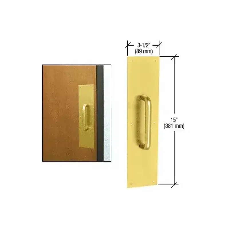 CRL M673 3/4" Diameter Polished Brass 6" Pull Handle with 3-1/2" x 15" Pull Plate
