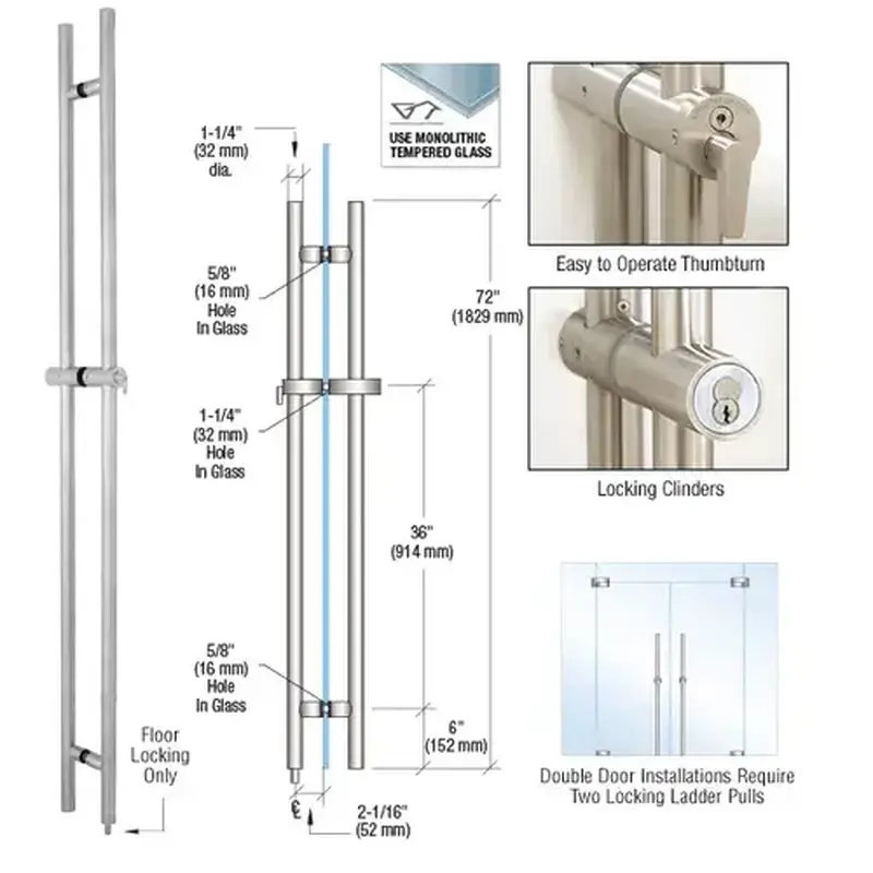 CRL LLPA72BS 316 Brushed Stainless 72" Locking Ladder Pull