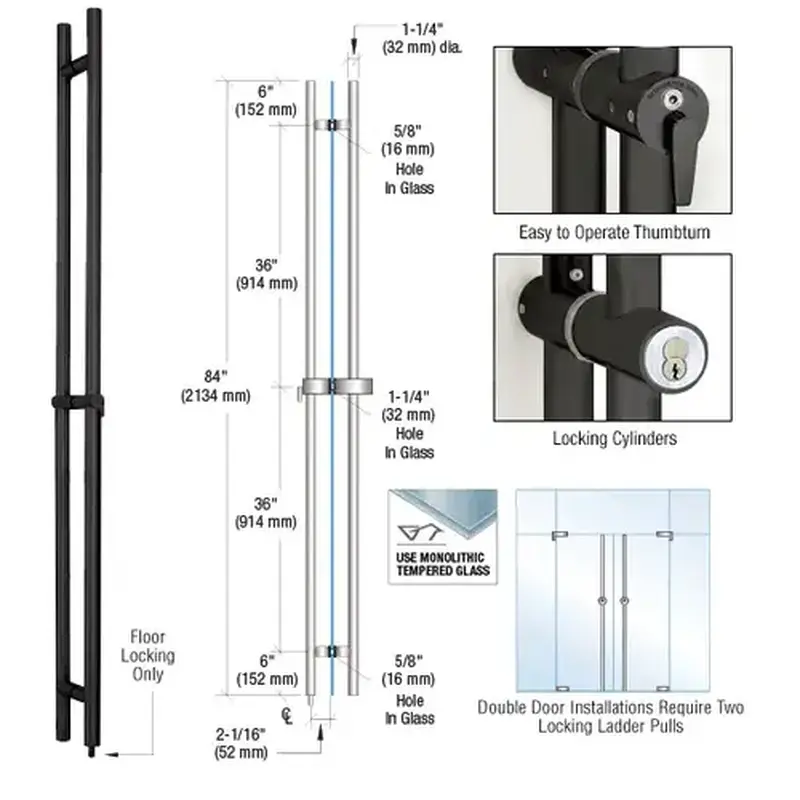 CRL LLPA84MBL Matte Black 84" Locking Ladder Pull