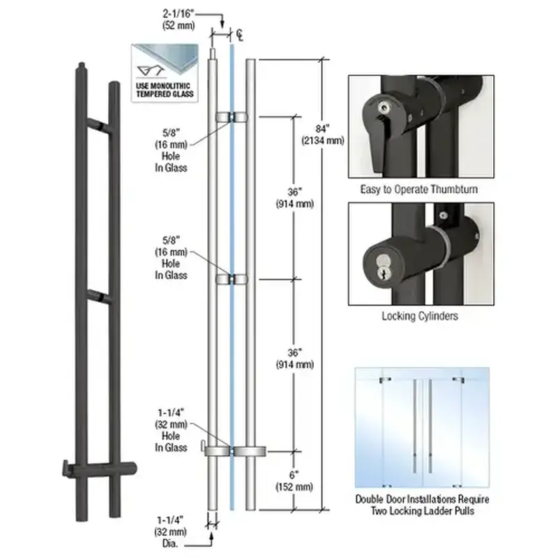 CRL LLPUA84MBL Matte Black 84" Upwards Locking Ladder Pull