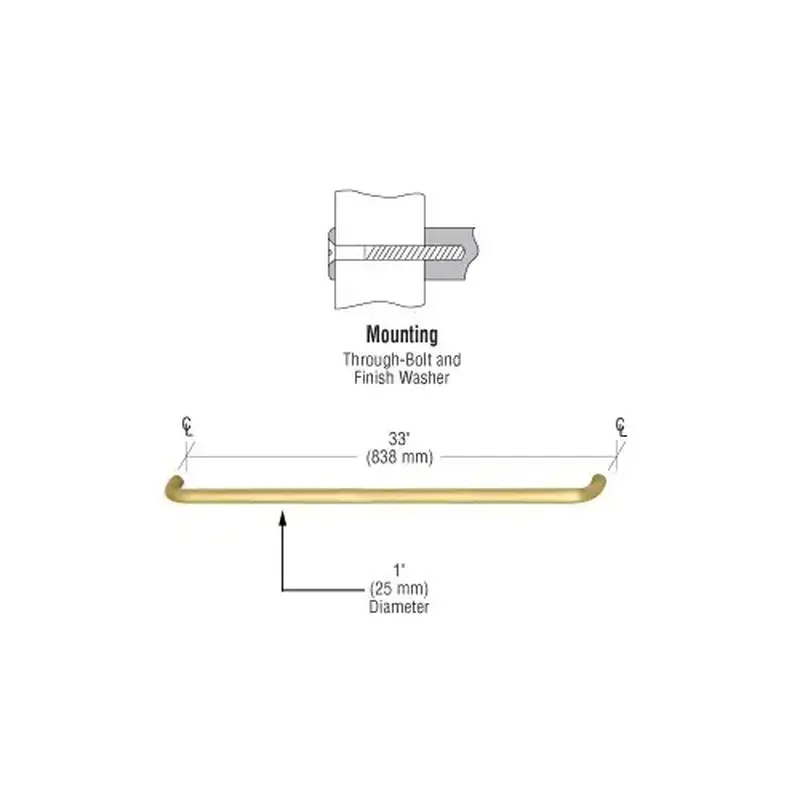 CRL M165333 1" Polished Brass Solid Pull Handle - 33"