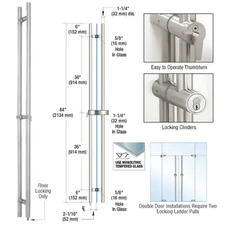 CRL LLPA84BS 316 Brushed Stainless 84" Locking Ladder Pull