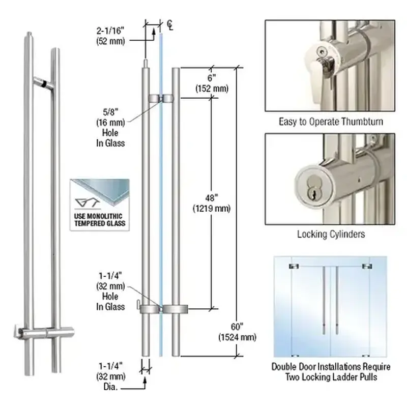 CRL LLPUA60PS 316 Polished Stainless 60" Upwards Locking Ladder Pull