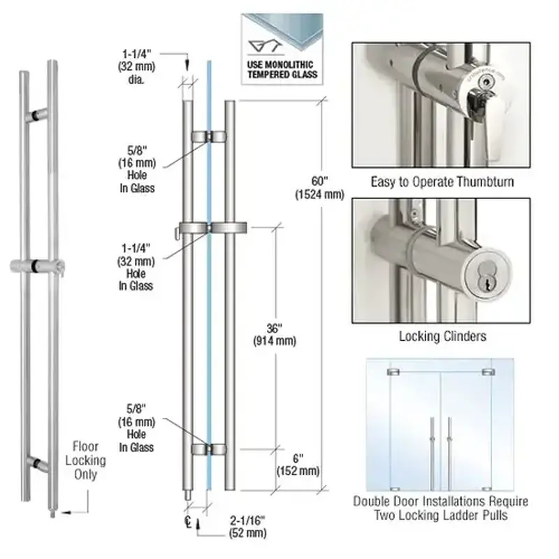CRL LLPA60PS 316 Polished Stainless 60" Locking Ladder Pull