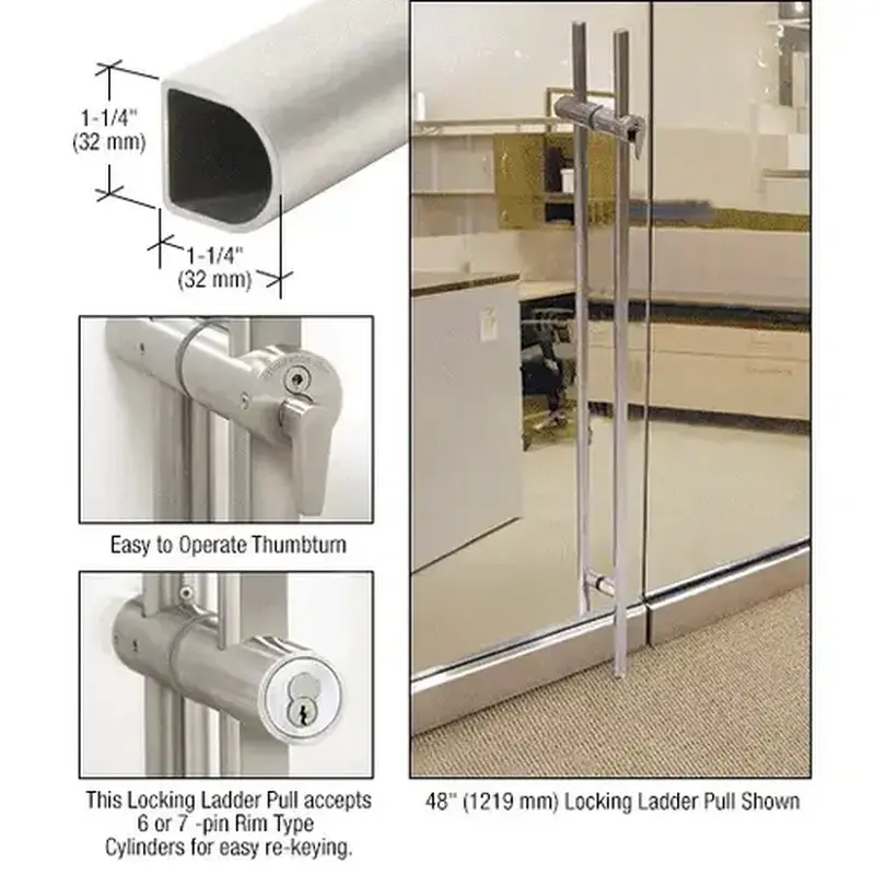 CRL DLLPA84BS Brushed Stainless 84" Designer Series "D" Shape Locking Ladder Pull