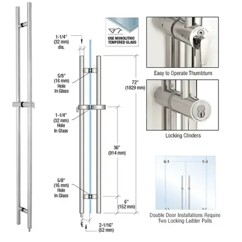 CRL LLPA72PS 316 Polished Stainless 72" Locking Ladder Pull