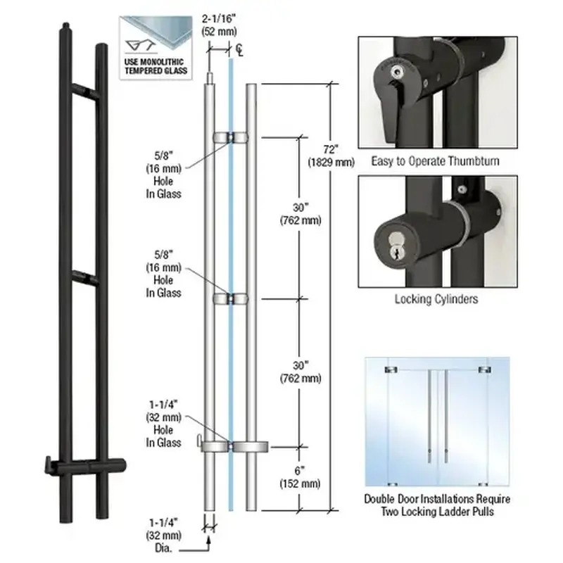 CRL LLPUA72MBL Matte Black 72" Upwards Locking Ladder Pull