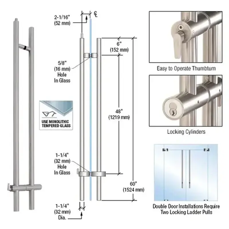 CRL LLPUA60BS 316 Brushed Stainless 60" Upwards Locking Ladder Pull
