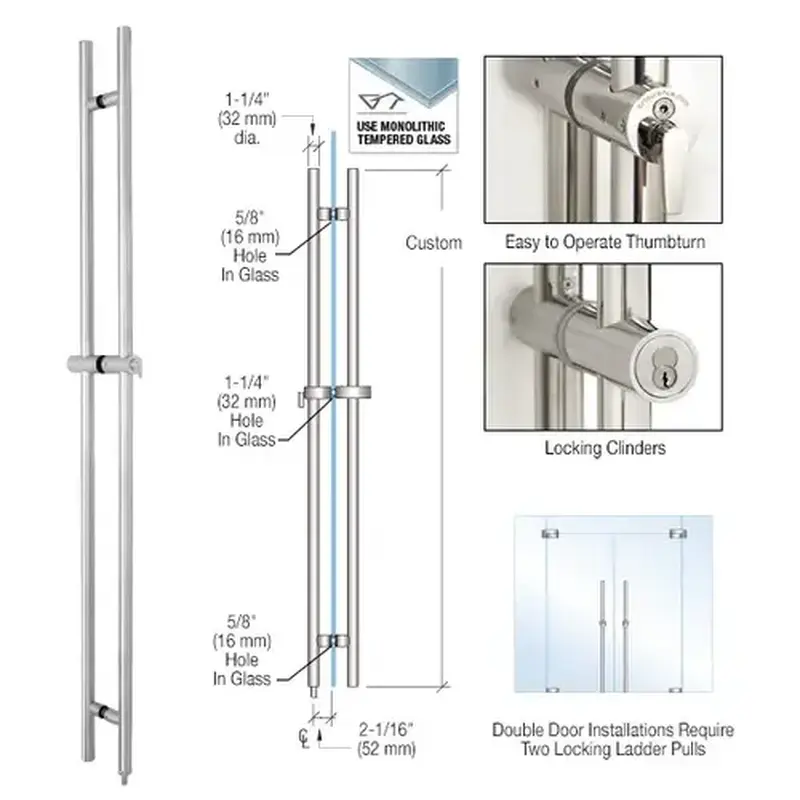 CRL LLPA120DPS Polished Stainless LLPA Series Custom Length Up To 120" Ladder Pull - Lock Down