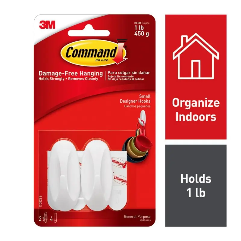1 lb. 2 in. White Plastic Designer Hooks (2 Hooks, 4 Strips)
