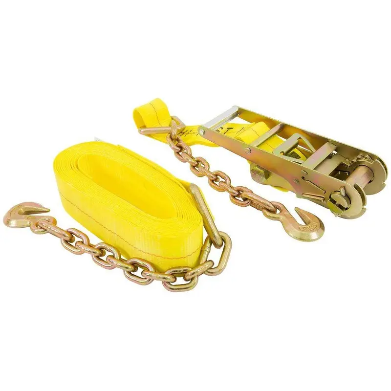 30 ft. x 3 in. x 5,000 lbs. Ratchet Tie-Down with Chain Ends and Grab Hook