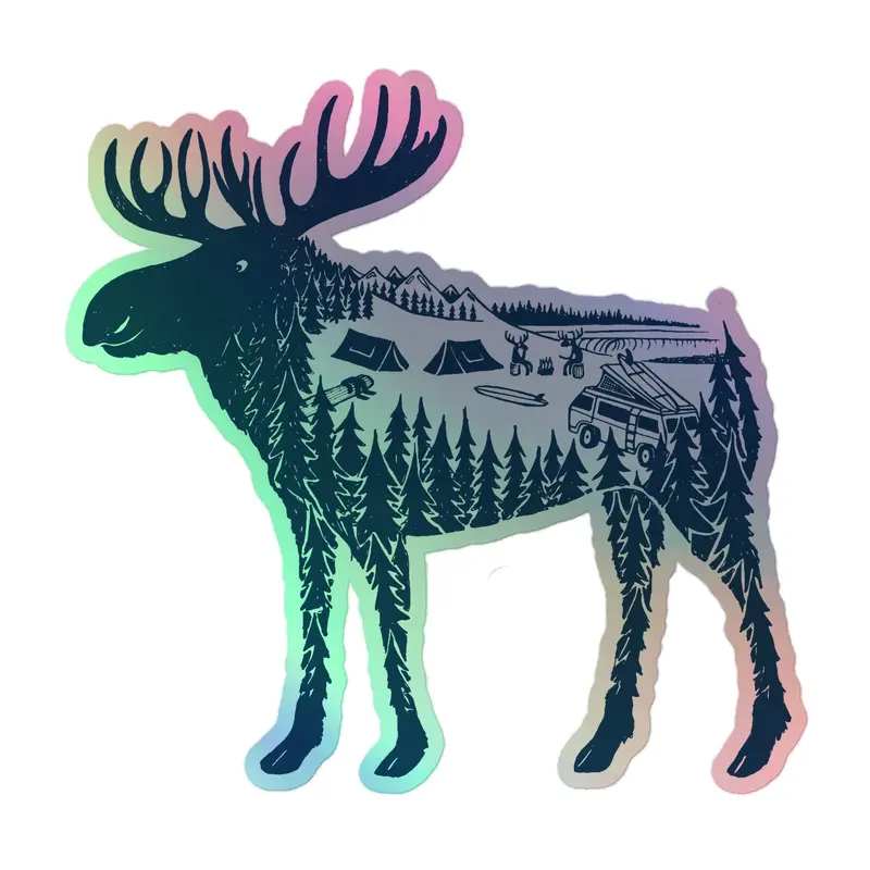 Moose Meet-Up Vanimal Holographic Sticker3" Wide