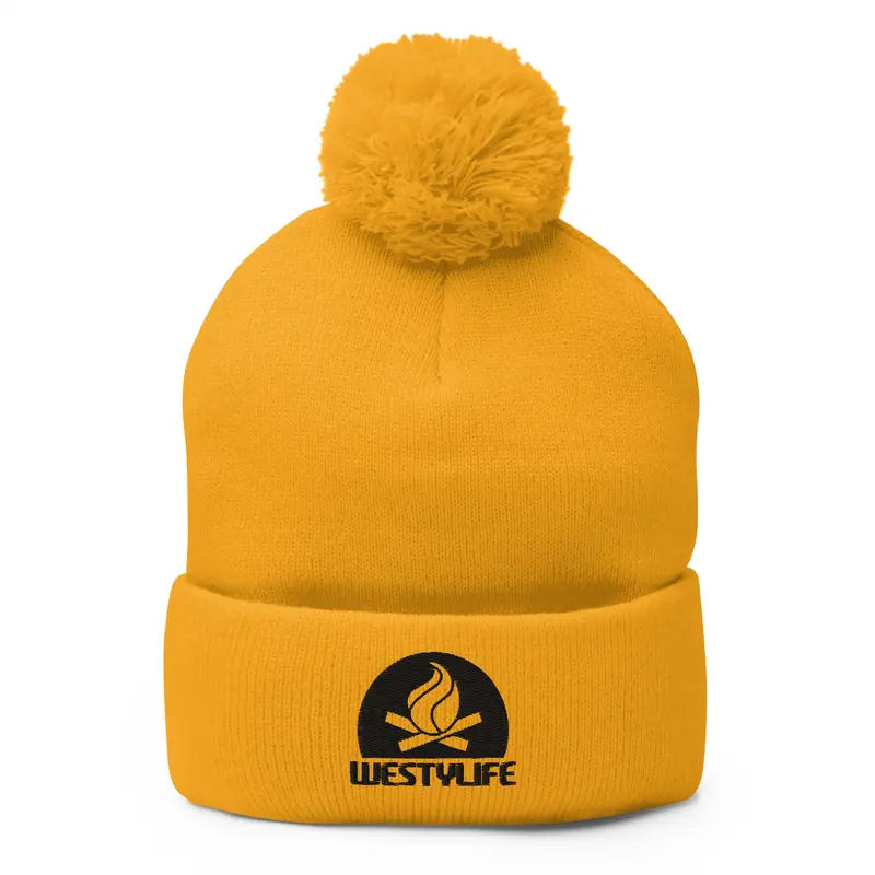Westy Life Camp Fire Embroidered Pom-Pom BeanieRed