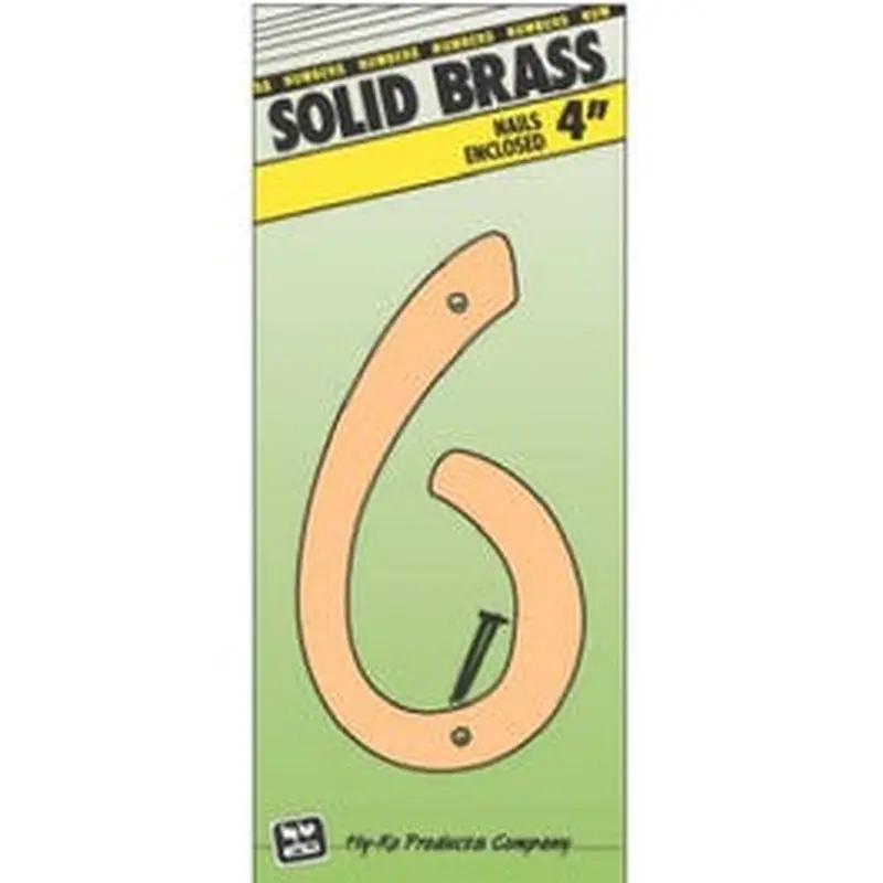 House Address Number "6", Brass, 4-In.