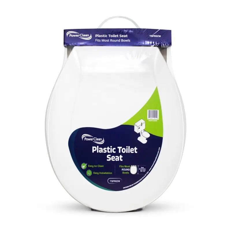 Power Clean Plastic Toilet Seat For Round Bowls White16-1/2"