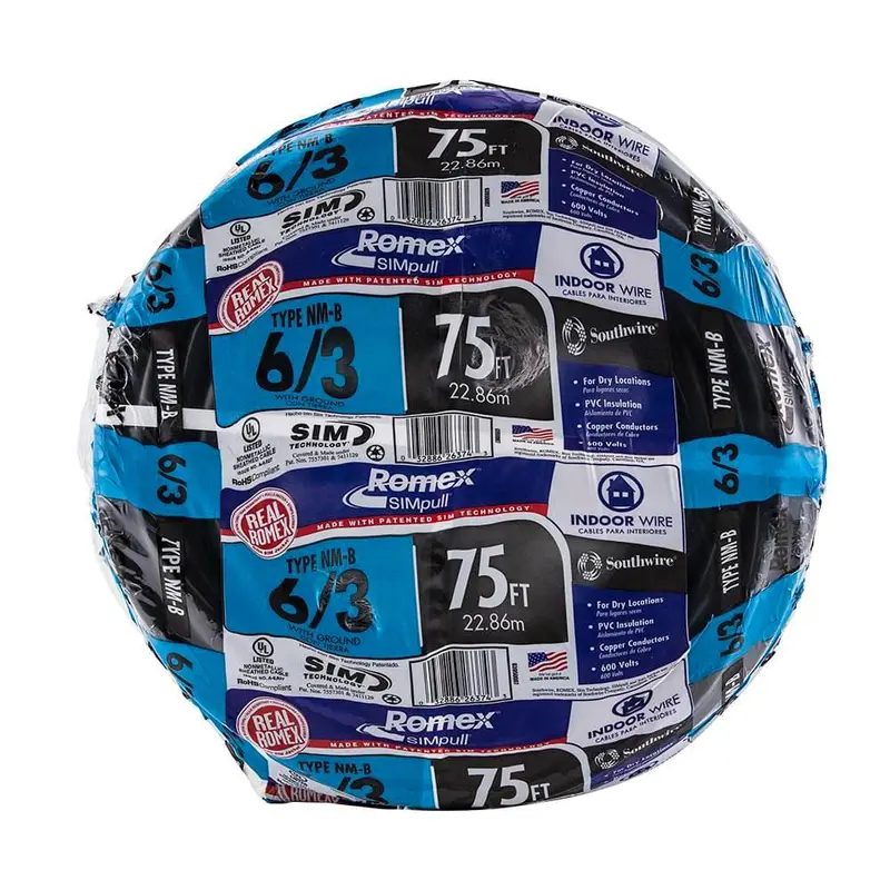 75 ft. 6/3 Stranded Romex SIMpull CU NM-B W/G Wire17.83 / Black / 50