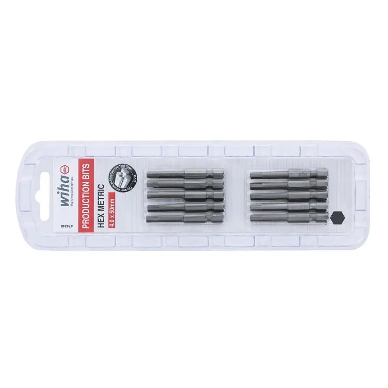 Wiha Hex Metric Power Bit 4.0 x 50mm Pack of 10 Bits