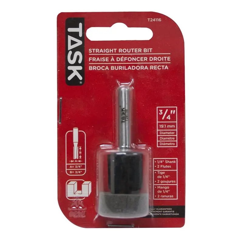 Task T24116 Router Bit, 3/4 in Dia Cutter, 1/4 in Dia Shank, Steel/Tungsten Carbide