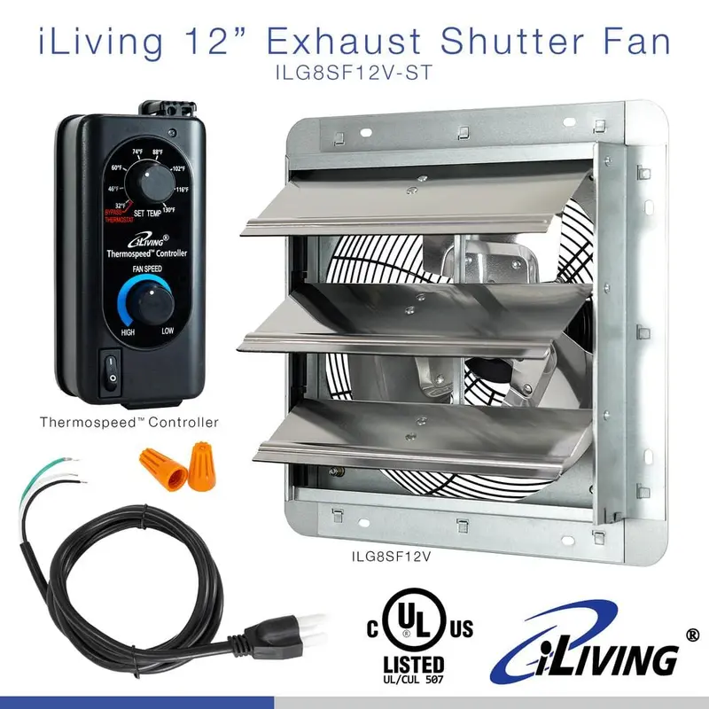 12 in. Shutter Exhaust Fan with Thermospeed Controller, 65-Watt, 960 CFM10.15 / each
