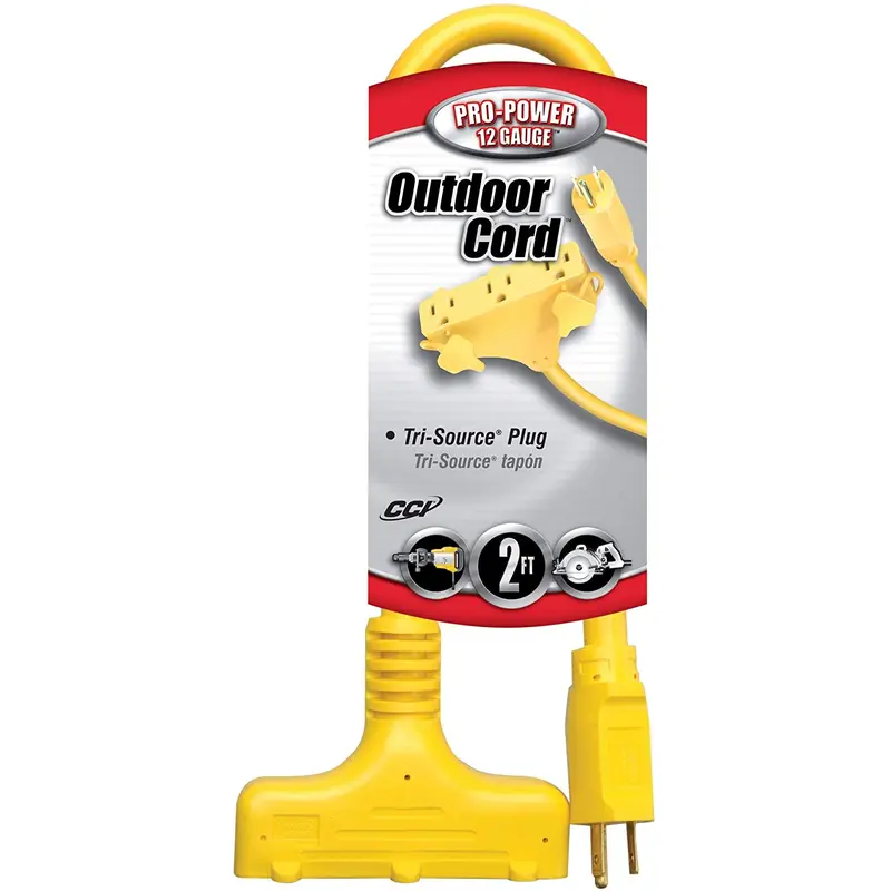 Coleman Cable Systems Tri-Source Vinyl Multiple Outlet Cord, 2 ft, 3 Outlets2 feet