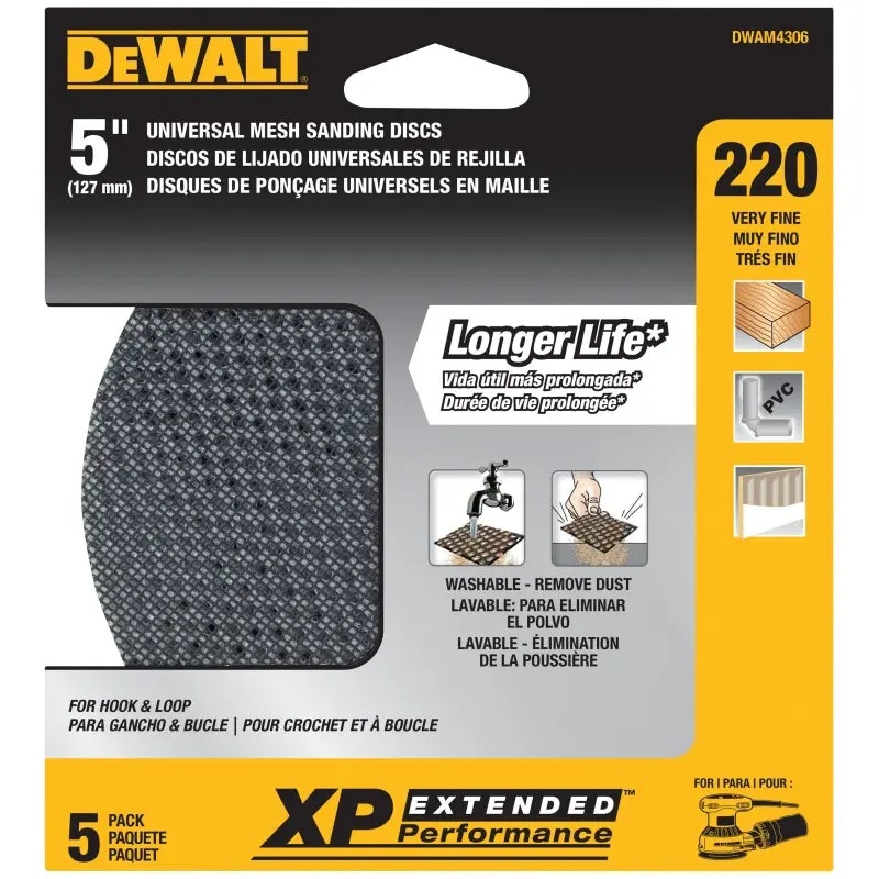 DeWALT DWAM4306 Sanding Disc, 5 in Dia, 220 Grit, Very Fine, Silicone Carbide Abrasive