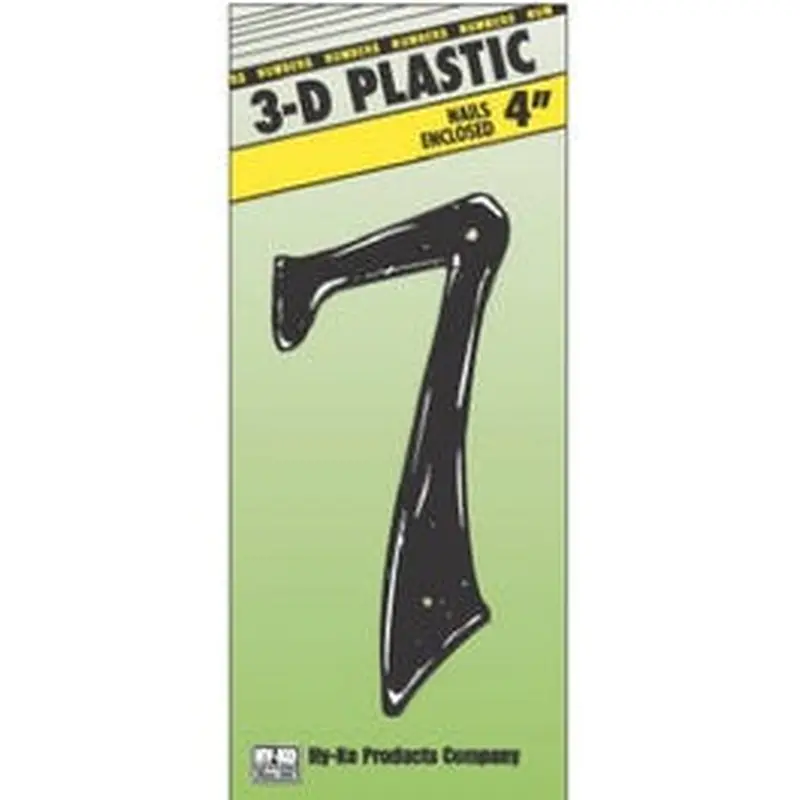 Address Numbers, "7", Black Plastic, Nail-In, 4-In.