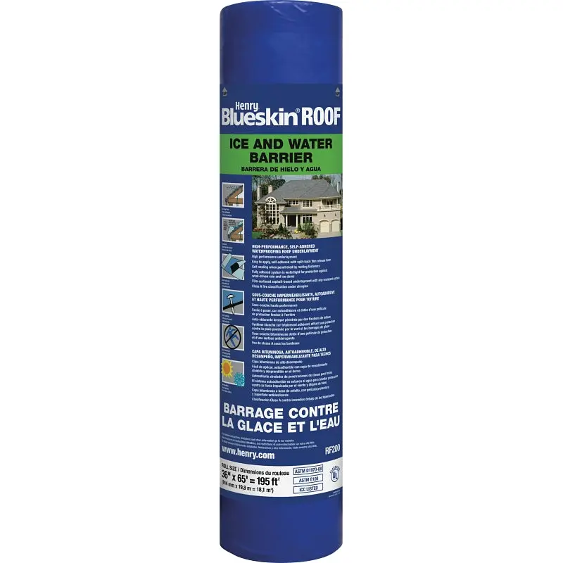 Henry HERF200916 Roofing Underlayment, 65 ft L, 3 ft W, Polyethylene, Blue