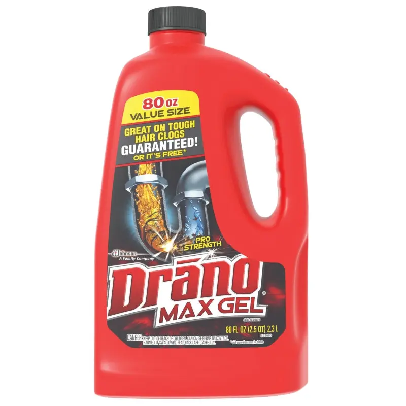Drano Max Gel 40109 Clog Remover, Gel, Natural, Bleach, 80 oz Bottle