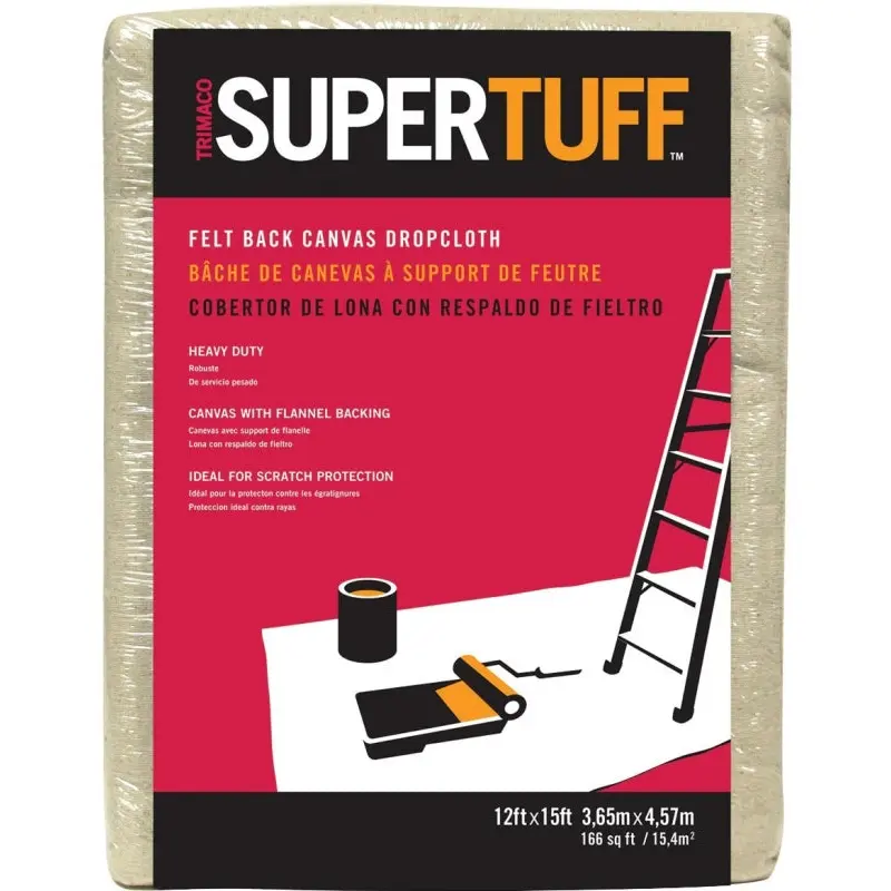Trimaco SUPERTUFF FB3 Drop Cloth with Flannel Backing, 15 ft L, 12 ft W, Canvas