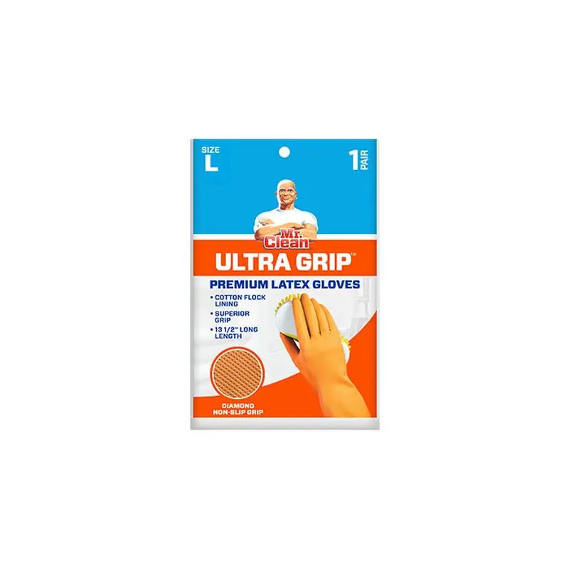 Mr. Clean 243037 Ultra Grip Latex Gloves with Grippers, Large, 1 PairLarge