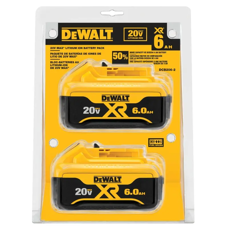 DeWALT DCB206-2 Battery Pack, 20 V Battery, 6 Ah, 1 hr Charging