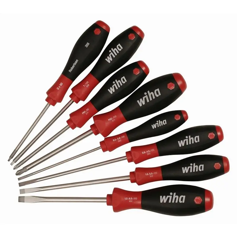 Wiha SoftFinish Slotted Phillips Square 8 Piece Cushion Grip Screwdriver Set