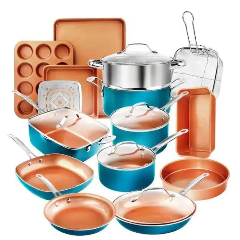 20-Piece Aluminum Ti-Ceramic Nonstick Cookware and Bakeware Set in Blue