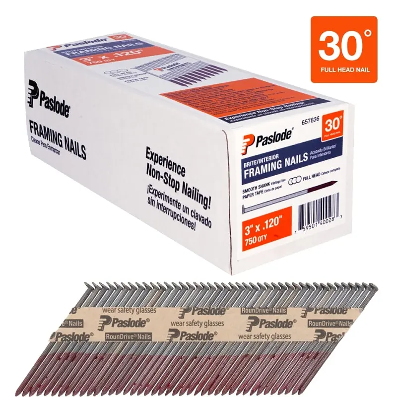 Paslode 657836 Framing Nail, 3 in L, Steel, Brite, Round Head, Smooth Shank