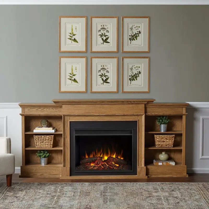 Ashton 92 in. Freestanding Electric Fireplace TV Stand in English Oak189 / each