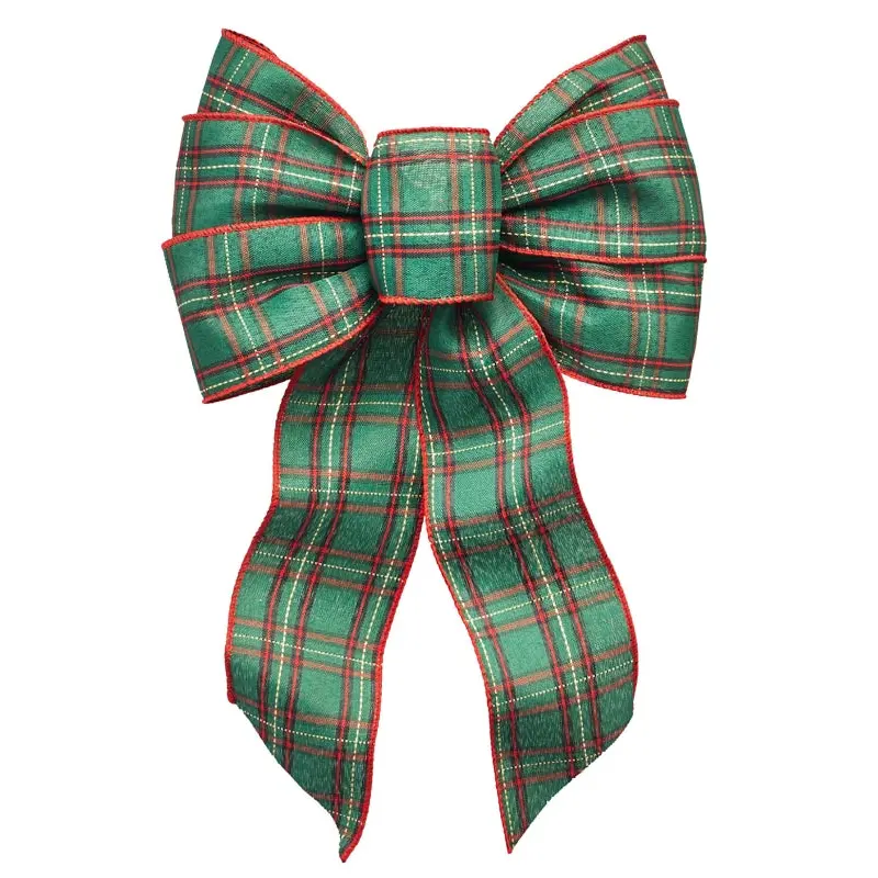 Holidaytrims 6156 Gift Bow, 8-1/2 x 14 in, Hand Tied Design, Cloth, Beige/Green/Red