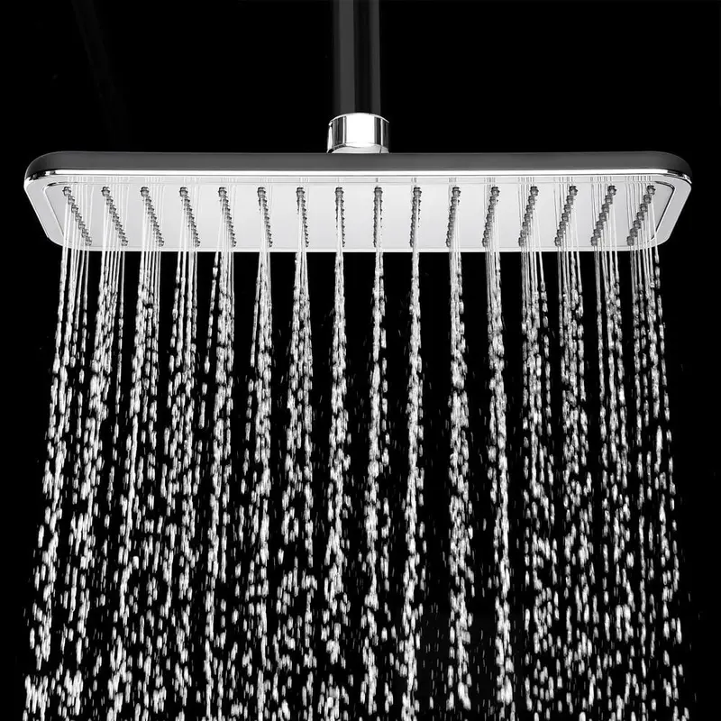1-Spray 13.75 in. Single Wall Mount Fixed Rain Shower Head in Black Chrome