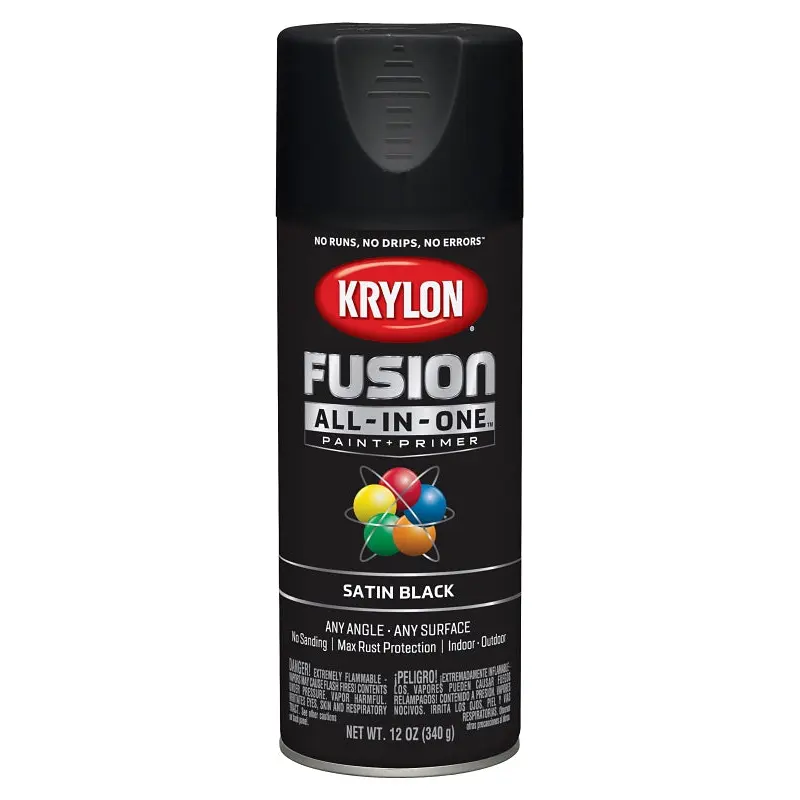 Krylon K02732007 Spray Paint, Satin, Black, 12 oz, Can
