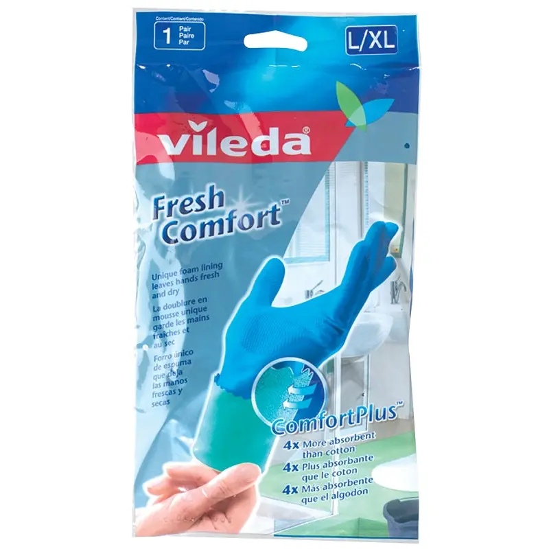 Vileda 105412 Cleaning Gloves, L, 10 in L, Latex, Blue