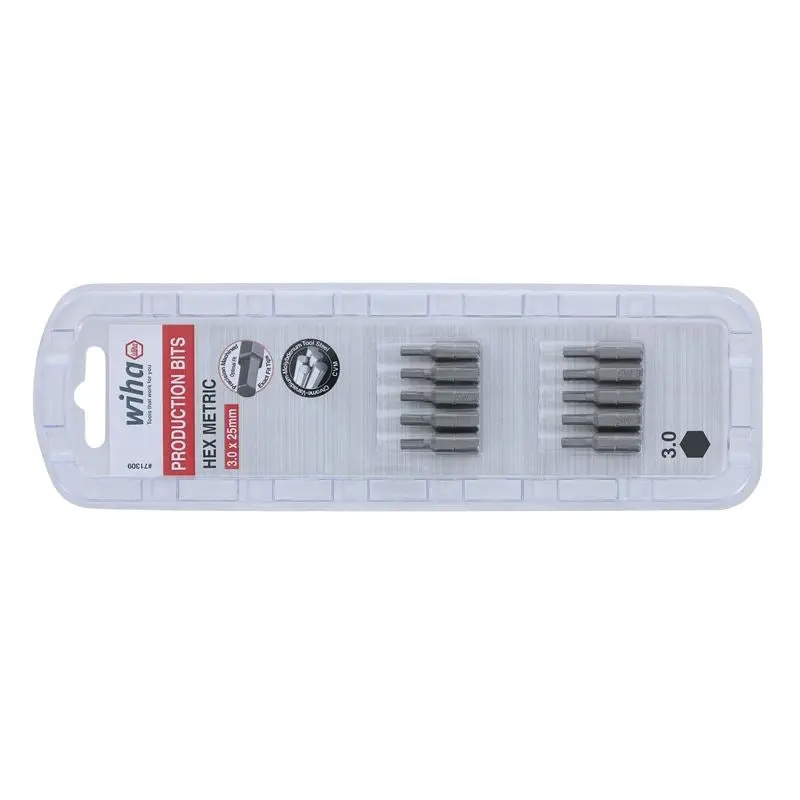 Wiha Hex Metric Insert Bit 3.0 x 25mm Pack of 10 Bits
