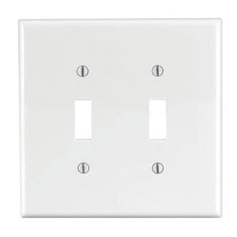 Leviton 881477 Toggle Switch Wallplate, 4.94 in W, 2 -Gang, Nylon, White, Device Mounting